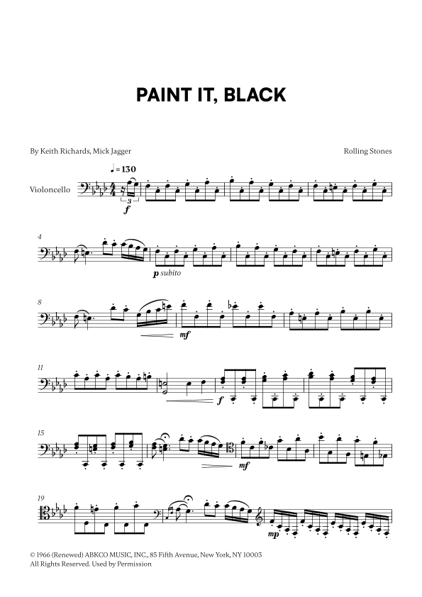 paint it black cello sheet music